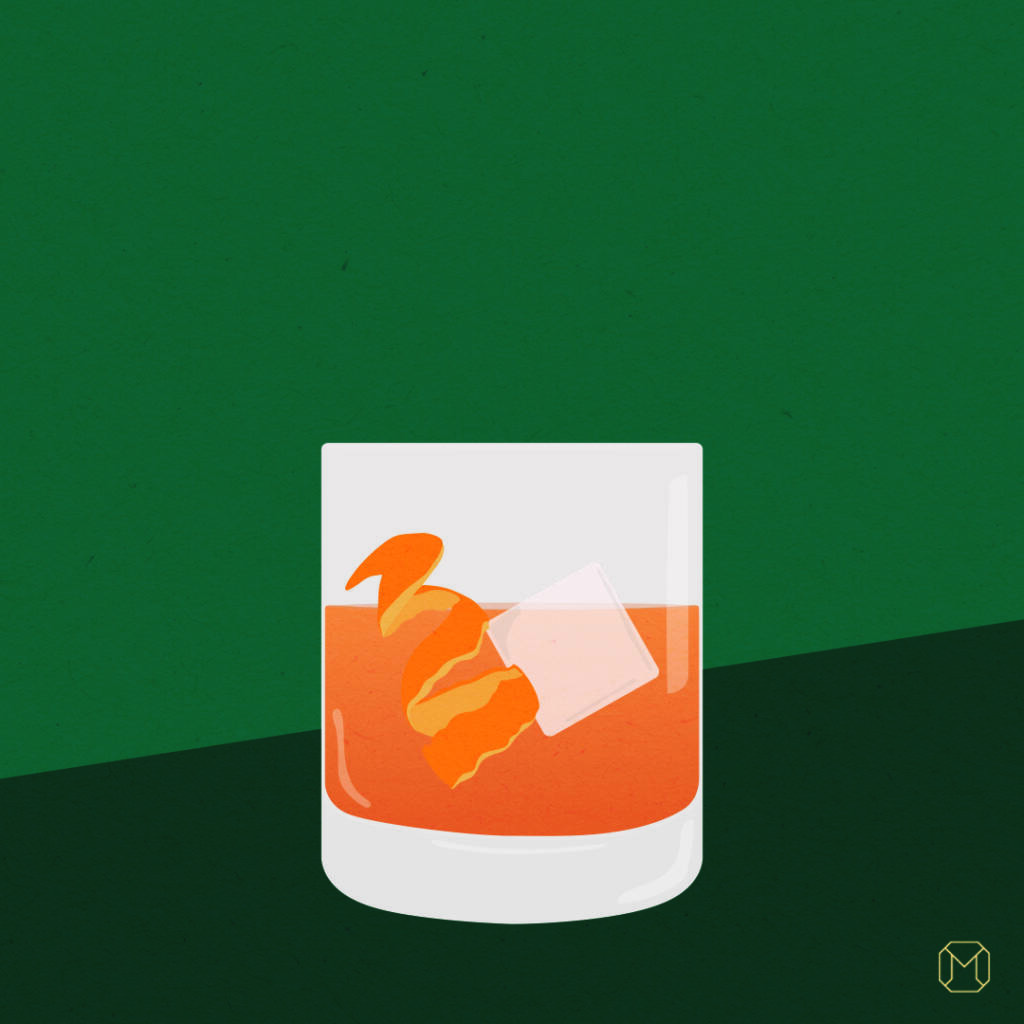 French Old Fashioned cocktail Martingale Cognac Illustration